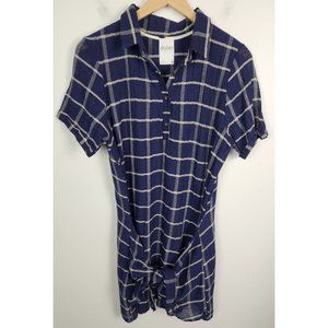 Anthro Dolan Women's Sz. L Blue & White Short Sleeve Windowpane Tie Front Dress